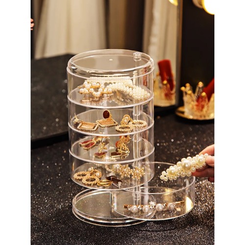 Earring hair clip jewelry storage box multi-layer rotating transparent small hand accessories earring necklace hair tie children hair accessory box