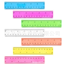 跨境批发彩色透明塑料尺子双刻度高清晰刻度直尺学生用广告尺15cm
