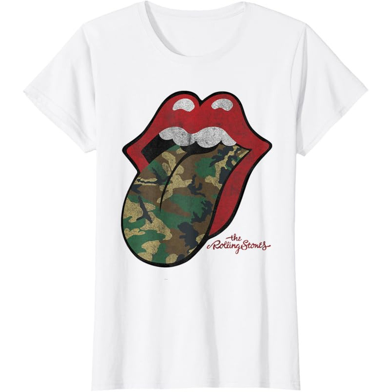 The Rolling Stones T-shirt Distressed Camo Tongue White