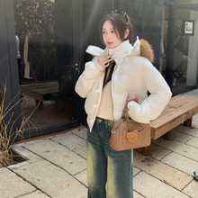 跨境外贸棉服女短款韩版2025冬新款小个子保暖修身大毛领外套学生