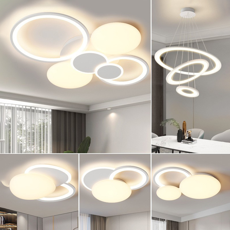 Venta al por mayor nueva lámpara de techo de estilo crema LED Super brillante sala de estar lámpara principal minimalista de tres dormitorios dos-sala de estar combinación toda casa lámparas
