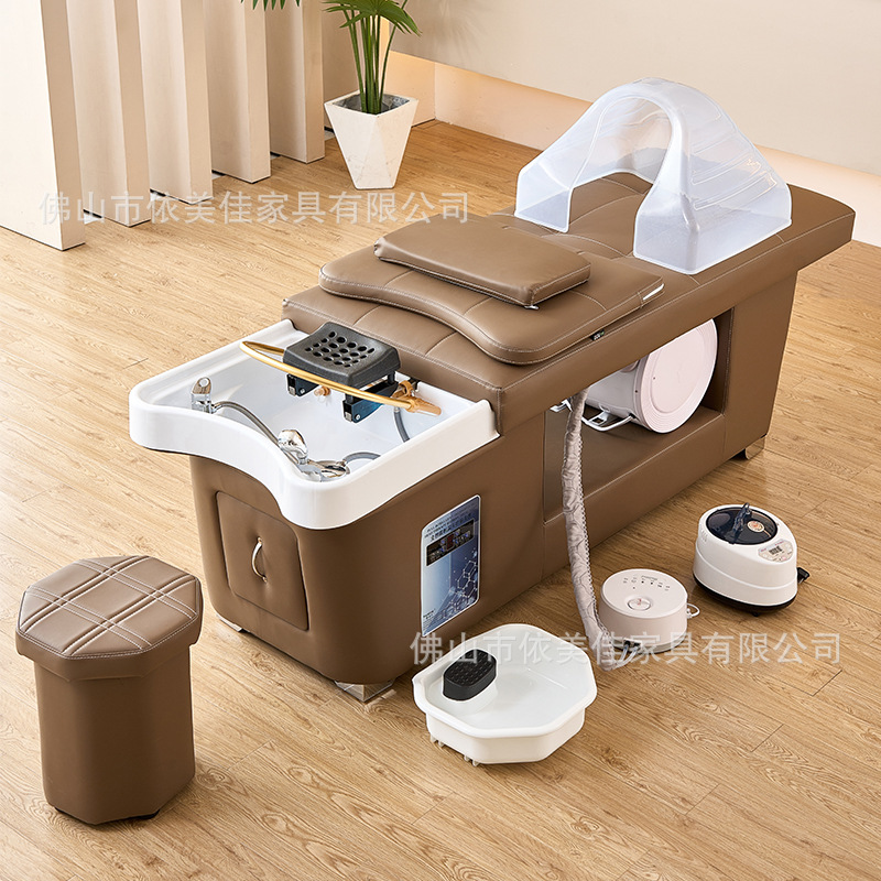 Cama de lavado de cabello de circulación de agua de estilo tailandés para salón de peluquería especial de belleza de reclinación completa, cama de tratamiento de cabello de fumigación de temperatura constante