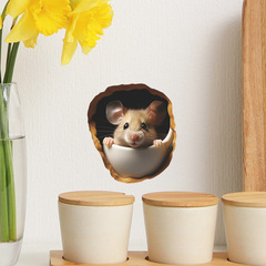 外貿卡通杯子的小老鼠兒童臥室老鼠洞家居裝飾牆貼貼紙自粘批發