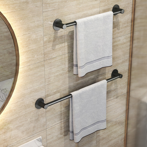 Manufacturer space aluminum towel rack bathroom punch-free hanging rod black small size round bottom single rod towel bar bathroom