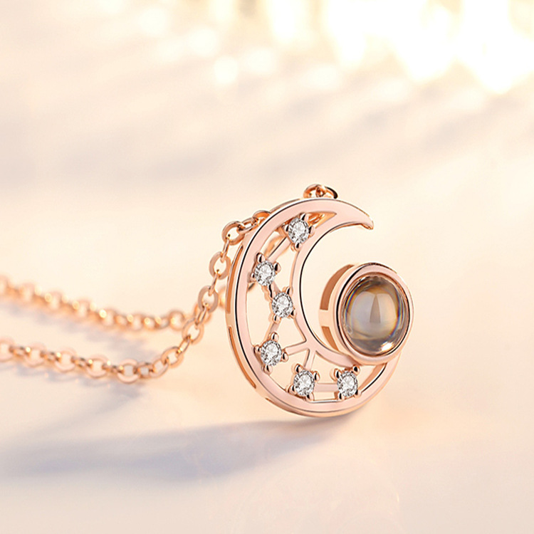 Elegant Lady Moon Copper Zircon Pendant Necklace In Bulk display picture 4