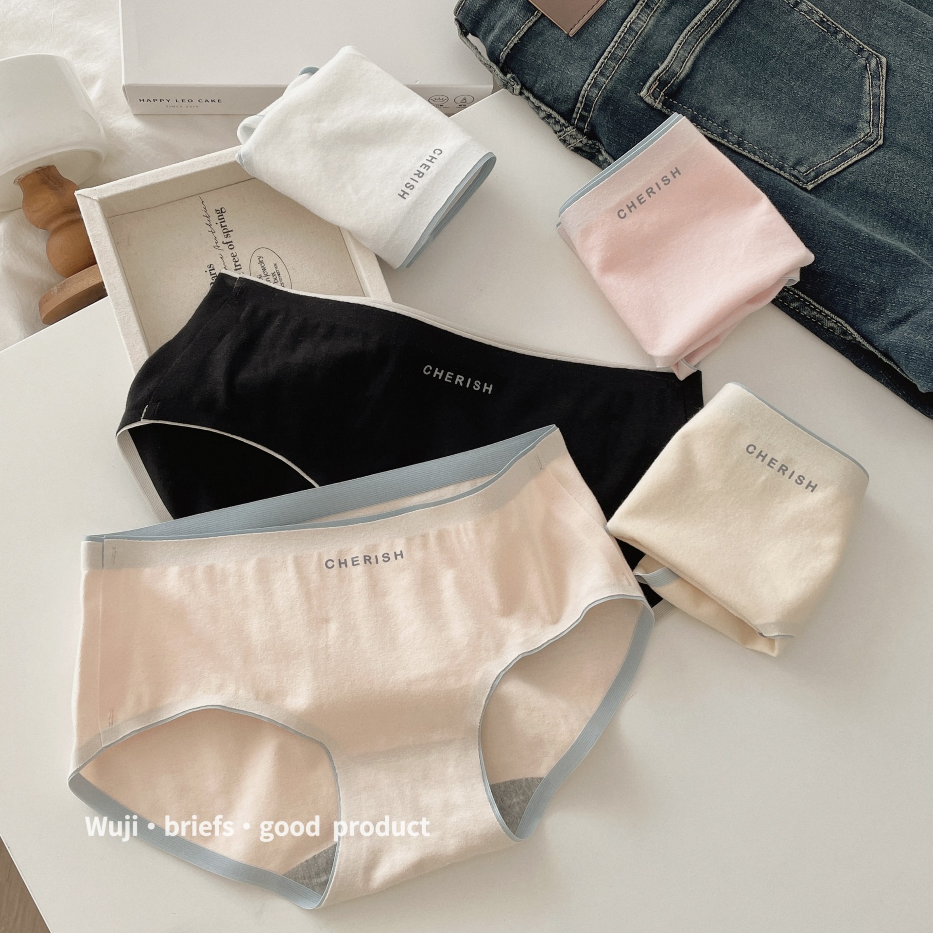 Wuji Liangpin Women's Contrast Colorless Scars Women's Graphene Crotch Mid-Wait Large Size Women's Japanese Women's Wholesale