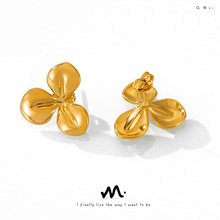 法式优雅ins风纹理三瓣草钛钢耳环设计感花朵简约气质轻奢耳钉