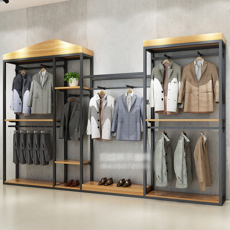 Marca de los hombres estante de piso de pie gabinete de exhibición de combinación centro comercial estante de ropa creativa tienda de ropa soporte de exhibición
