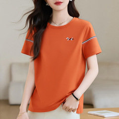 丸首の白い肩の半袖のtシャツの女性2025新型の夏の爆発的な婦人服の上着の半袖のシャツ