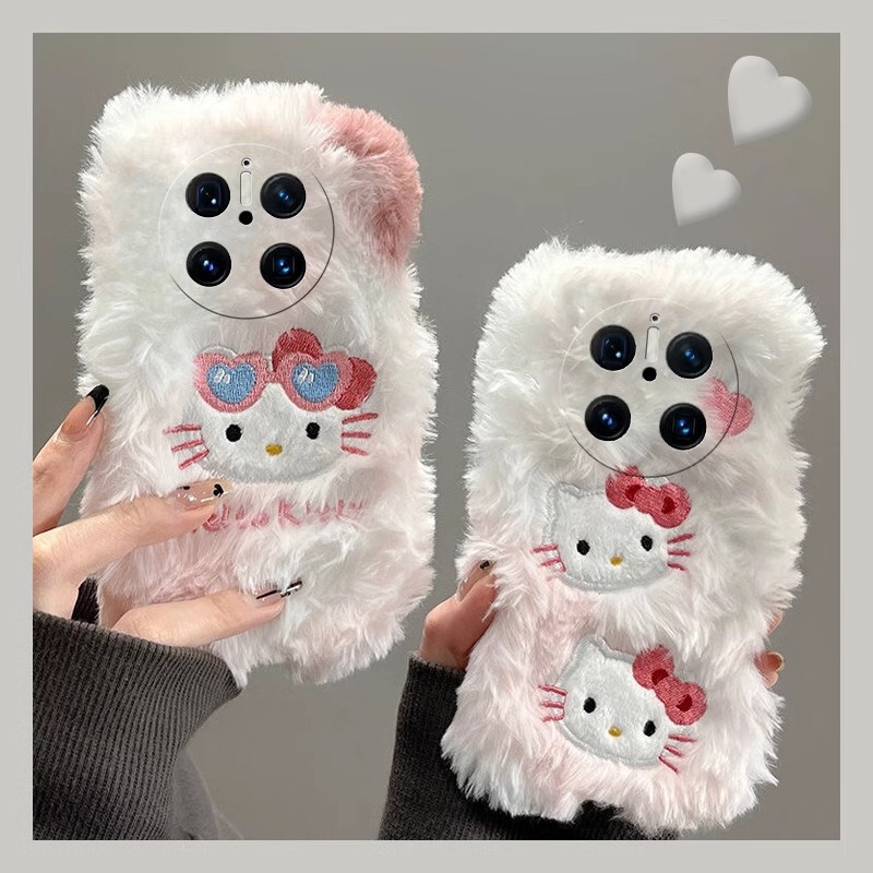 KT Cat Embroidery for Huawei Mate 70 Phone Case Apple Phone Case 16 New Furry Drop-resistant Protective Shell KT Cat Embroidery for Huawei Mate 70 Phone Case Apple Phone Case 16 New Furry Drop-resistant Protective Shell