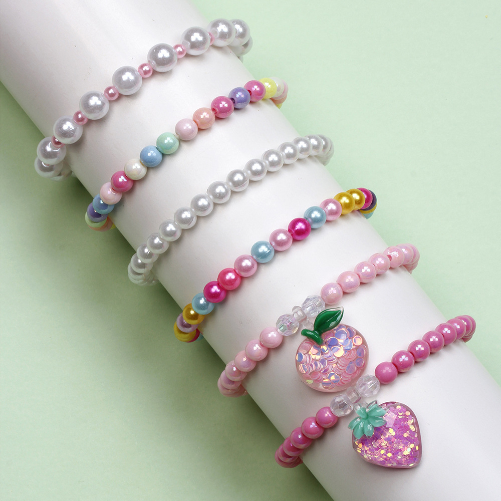 Cute Unicorn Cat Strawberry Plastic Beaded Bracelets 6 Pieces