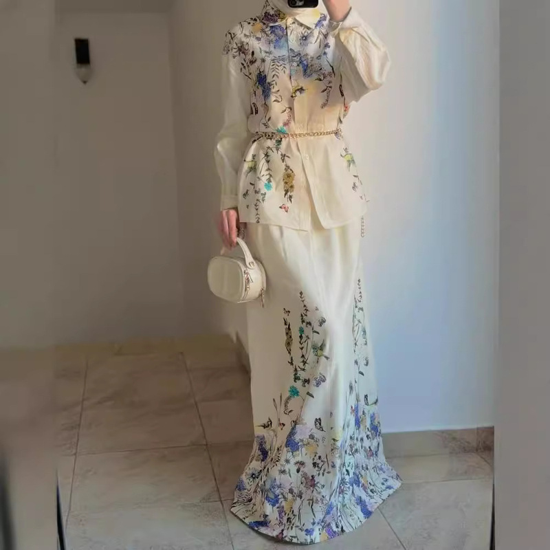 In-Stock 2024 New Cross-Border Foreign Trade Women's Fashion Floral Print Casual Long Dress Set In-Stock 2024 New Cross-Border Foreign Trade Women's Fashion Floral Print Casual Long Dress Set