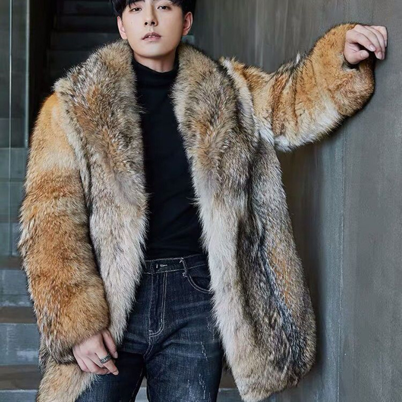 2026 Winter New Style Mid-Length Faux Wolf Fur Coat, Fur-Integrated Jacket, Haining Mink Fur Coat for Men