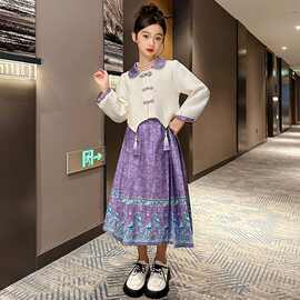 女童中国风套装裙春秋新款中大童汉服裙子儿童复古唐装马面裙套装