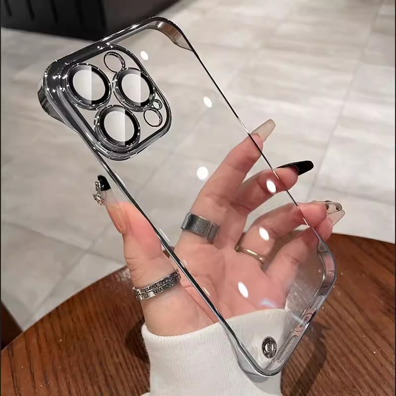 Aplicable iPhone16 PC galvanoplastia sin marco para teléfono móvil 15 transparente Apple 14 viene con película de lente carcasa dura todo incluido