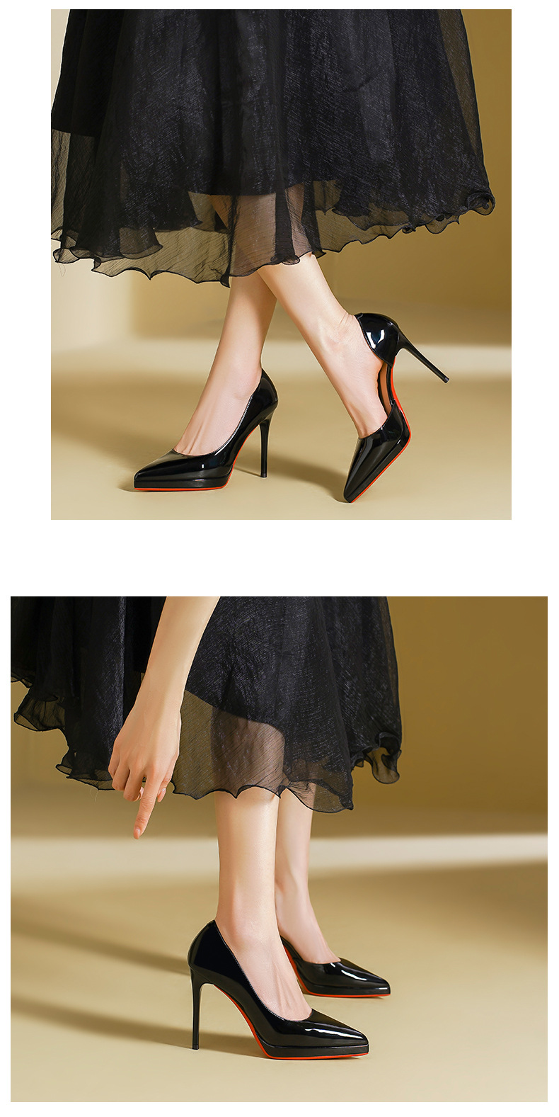 Sandal cao gót nữ mũi nhọn gót nhọn đế chống thấm nước — Màu đen chi tiết 7
