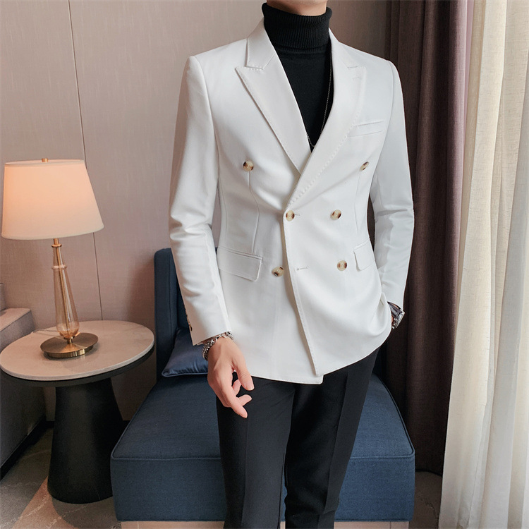 boy Boy 2024 Cross-Border Double-Breasted Business Suit Slim Fit Solid Color European And American Simple Men's Blazer Jacket_viptrois.com