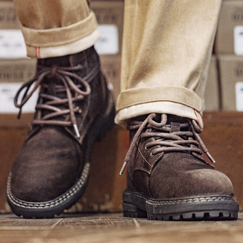 Madden Wilderness Brown Retro Workwear Boots Autumn New Men's Shoes Casual Mid-Top Thick Bottom Leather Breathable Martin Boots