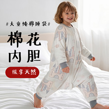 棉花睡袋婴儿秋冬加厚儿童防踢被连体睡衣宝宝纯棉分腿睡袋中大童