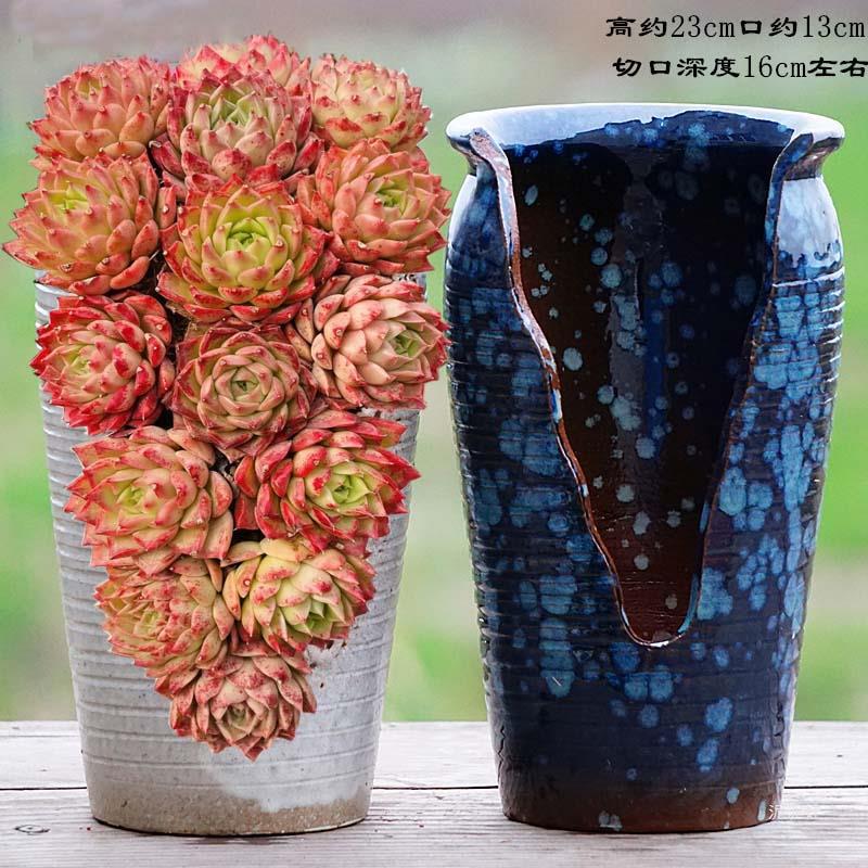 Yixing handmade stoneware deep cut and fleshy flowerpot ceramic mage old pile purple sand breathable large gap cliff pile basin Yixing handmade stoneware deep cut and fleshy flowerpot ceramic mage old pile purple sand breathable large gap cliff pile basin