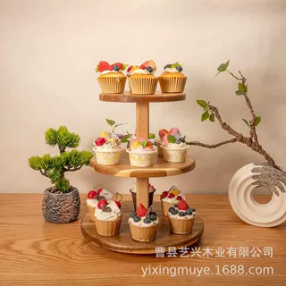 定制款木质桌面三层纸杯蛋糕展示架实木户外婚礼派对装饰甜点架