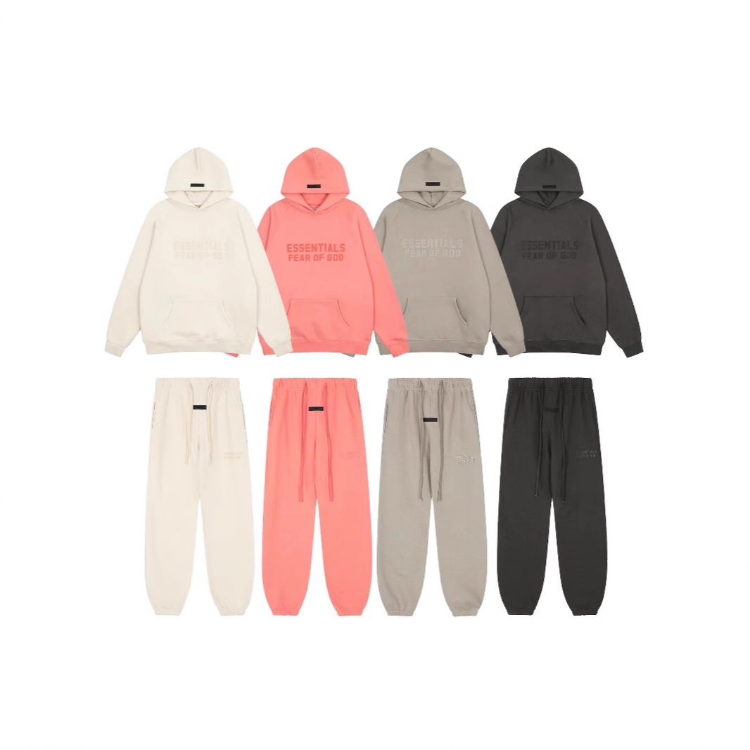 FOG ESSENTALS Double-Breasted Fleece Lettered Fleece Hooded Sweatshirt Casual Couple Set Trendy
