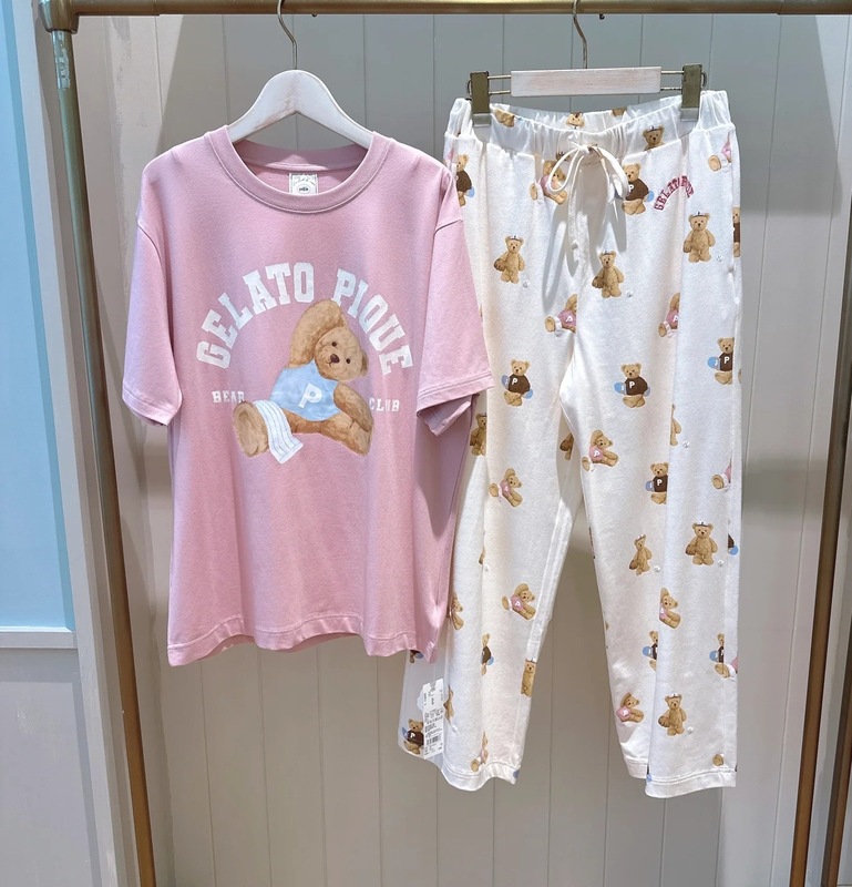 软绵绵冰淇淋新品棉柔软可爱小熊卡通印花圆领短袖女家居服套装|undefined