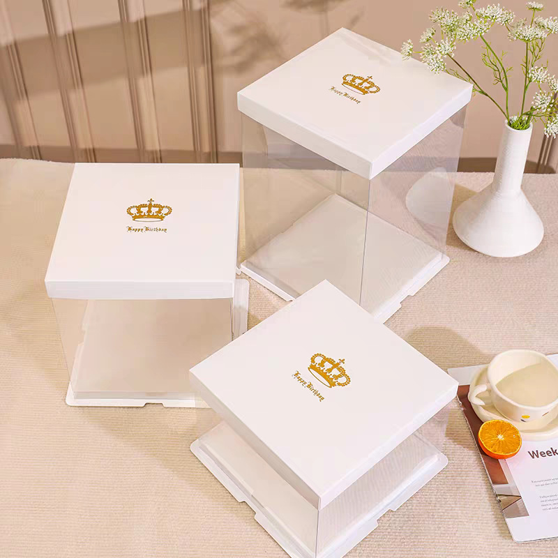 Caja de pastel transparente de 4 pulgadas 6 pulgadas 8 pulgadas 10 pulgadas 12 pulgadas caja de embalaje de pastel de doble capa de cumpleaños