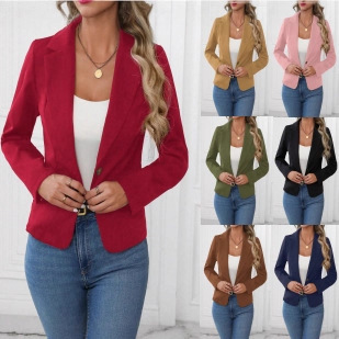 2025 Women's Fashion Amazon Wish Hot Sale Autumn Long Sleeve Solid Color Cardigan Blazer Jacket for Women