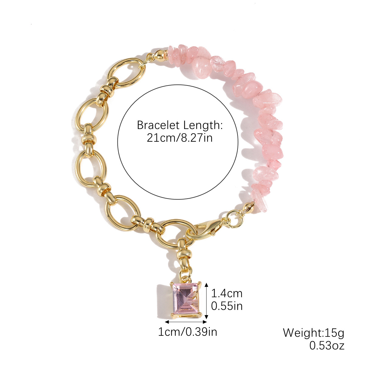 S2504-9 핑크 사각 자갈 팔찌