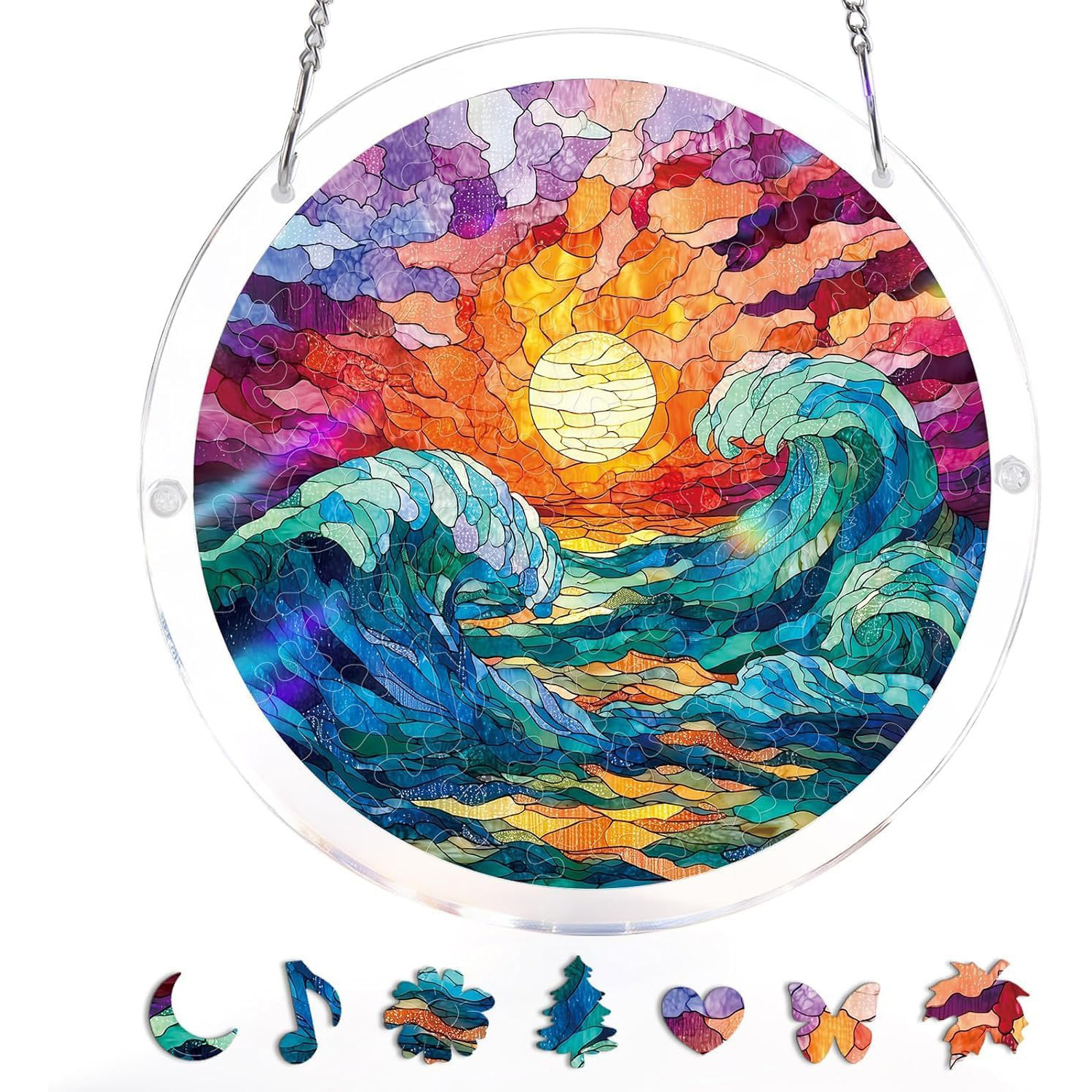 Colgante Amazon nuevo acrílico rompecabezas colgante de ventana de luz colorida luz de la luna vista del río jardín ventana image 5