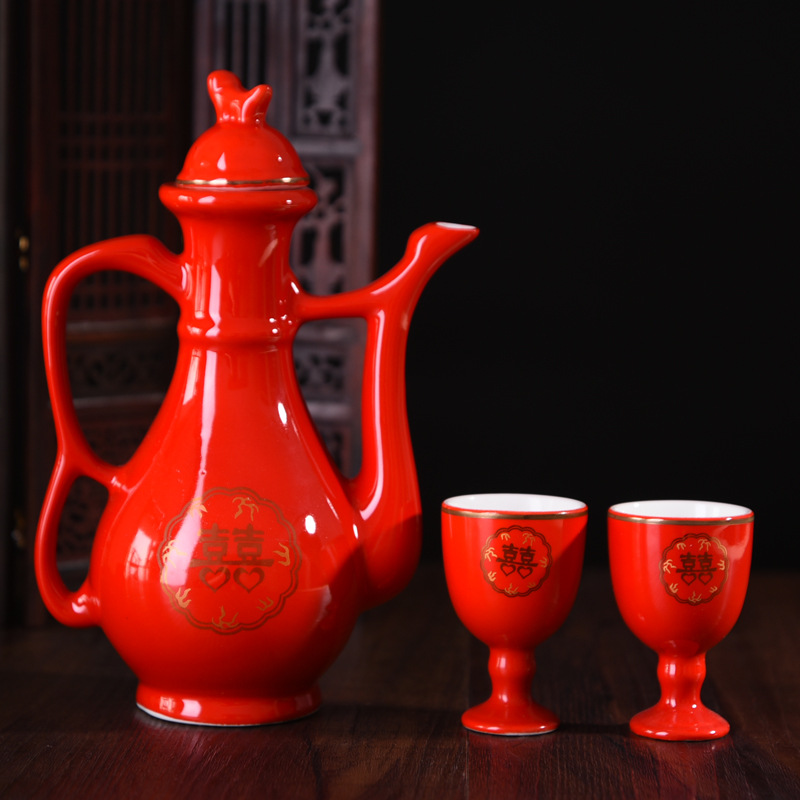 Cerámica Xi carácter vino olla 5 (1 olla de vino y 2 copas de vino)