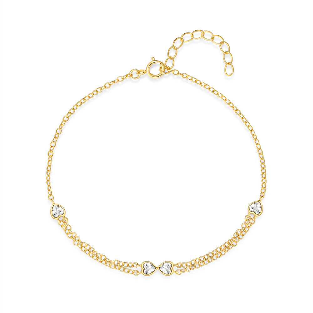 Plating Design Jewelry + Earrings 925 Sterling Silver Heart Shape Zircon Cable Chain Bracelets Earrings