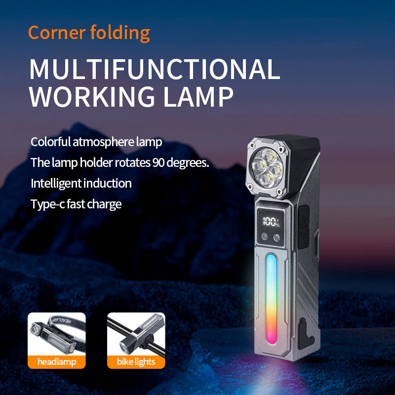 Cross-border New Multifunctional Flashlight With Digital Display Sensor Portable Headlamp USB Rechargeable Cycling_voghion.com