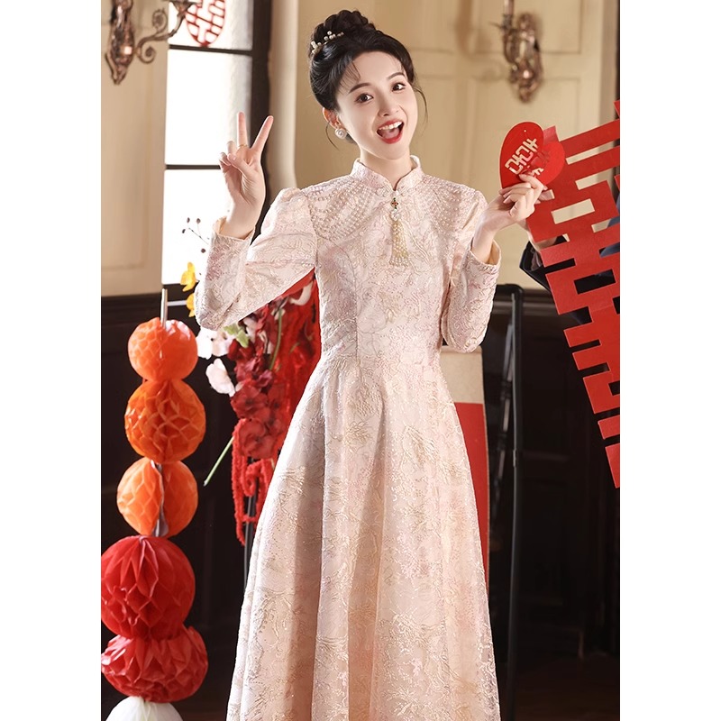 Otoño e Invierno nuevo vestido de la tostada vestido de novia de alto grado de compromiso chino vestido de novia de regreso a la puerta del banquete cheongsam de las mujeres
