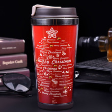 圣诞款双层卡纸杯 外塑内钢防烫保温杯 跨境更换卡纸马克杯