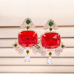 冬季新品潮流紅色大鋯石輕奢祥雲造型設計耳耳釘新年禮物熱賣飾品