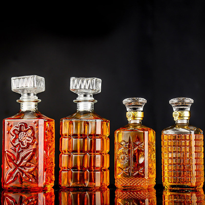 Botella de vino de vidrio cuadrado conjunto de vino transparente botella de vino extranjero olla de vino whisky botella de vino decantador al por mayor