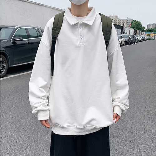 Casual Men's Spring and Autumn Season Thin Trendy Collar Long-Sleeve Base Shirt Hong Kong Style Loose Large Size Outerwear
