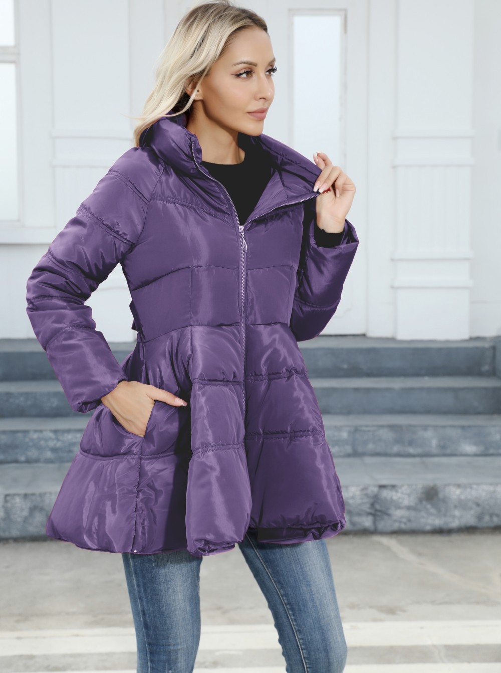 Women's new design slim-fit stand-up collar women's mid-length thickened waist cotton coat_voghion.com