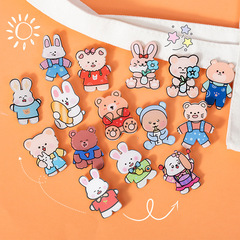 Ins風アニメかわいいアクリルブローチベアーウサギバッジ服バッグアクセサリー卸売り
