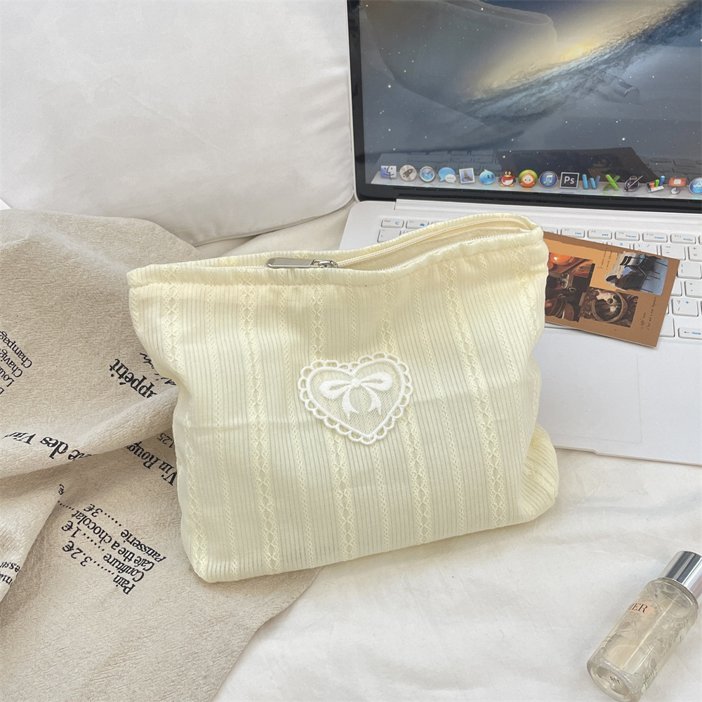 Cute Heart Shape Bow Knot Canvas Square Makeup Bags display picture 19