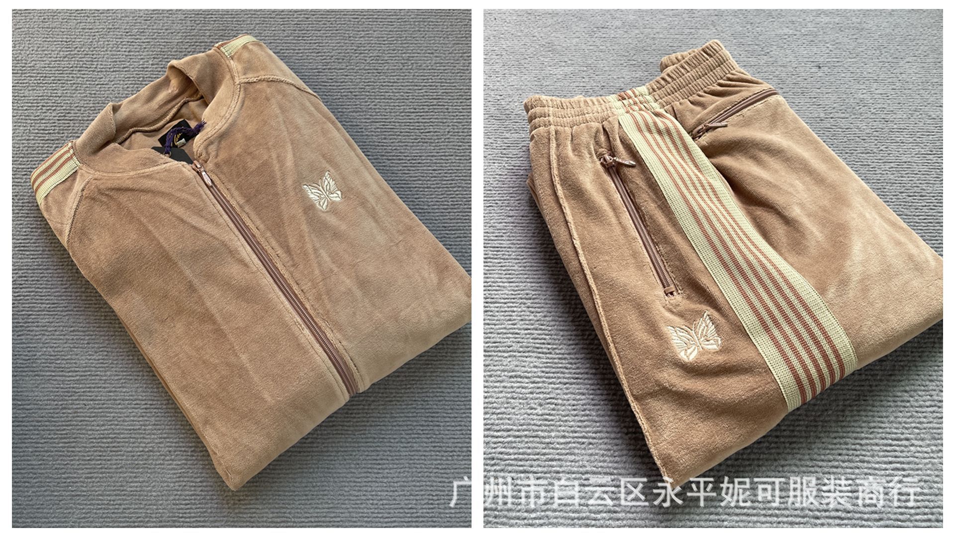 Needles tracksuits蝶ベルベットカーディガンレトロリボンジッパージャケットロングパンツスポーツスーツ