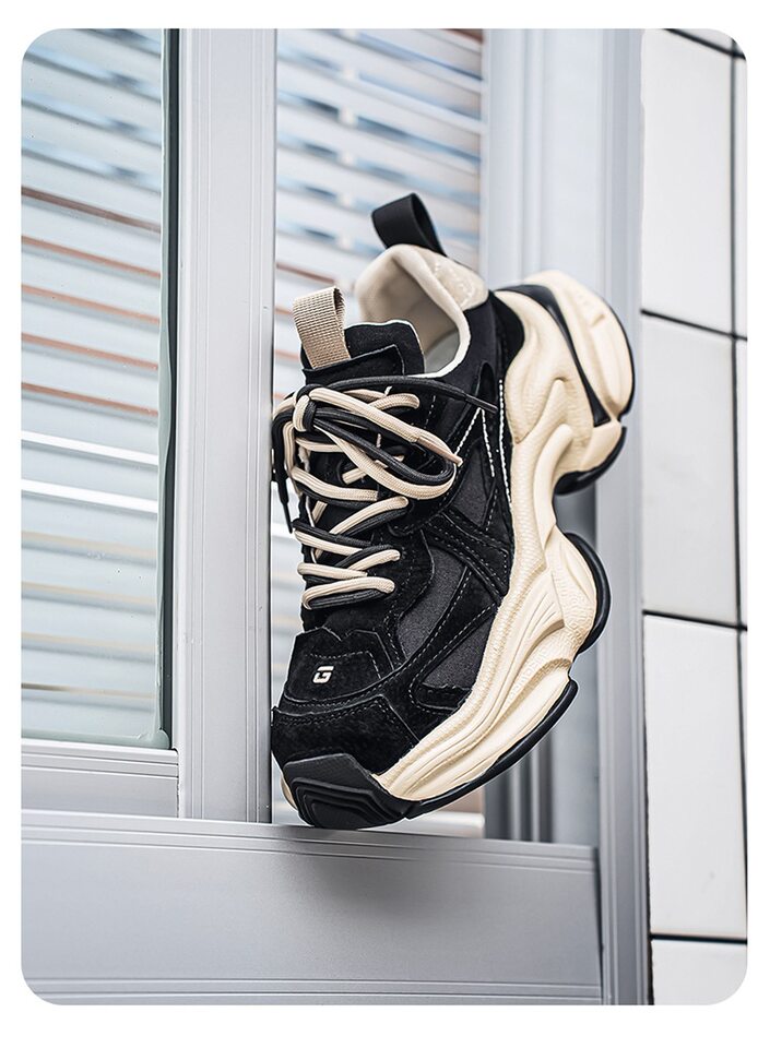 Giày sneaker nam phong cách giày bố đế lốp, da nhân tạo, gót 3–5 cm — màu vàng, màu xám đen, đen chi tiết 20
