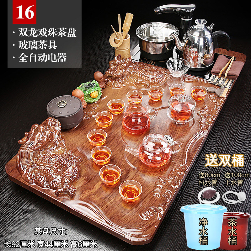 유리 16쌍의 용이 진주를 가지고 노는 검정색 전자동 + 이중 버킷