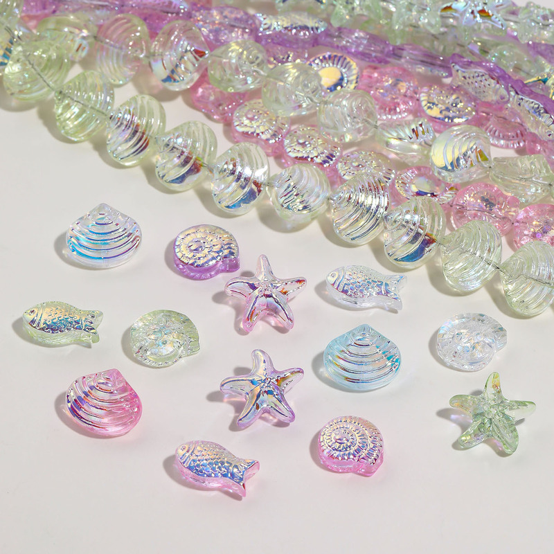 Ocean Series Ab Colored Glass Beads, Starfish, Shell, and Fish-Shaped Loose Beads, Handmade DIY Bracelet Accessories Ocean Series Ab Colored Glass Beads, Starfish, Shell, and Fish-Shaped Loose Beads, Handmade DIY Bracelet Accessories