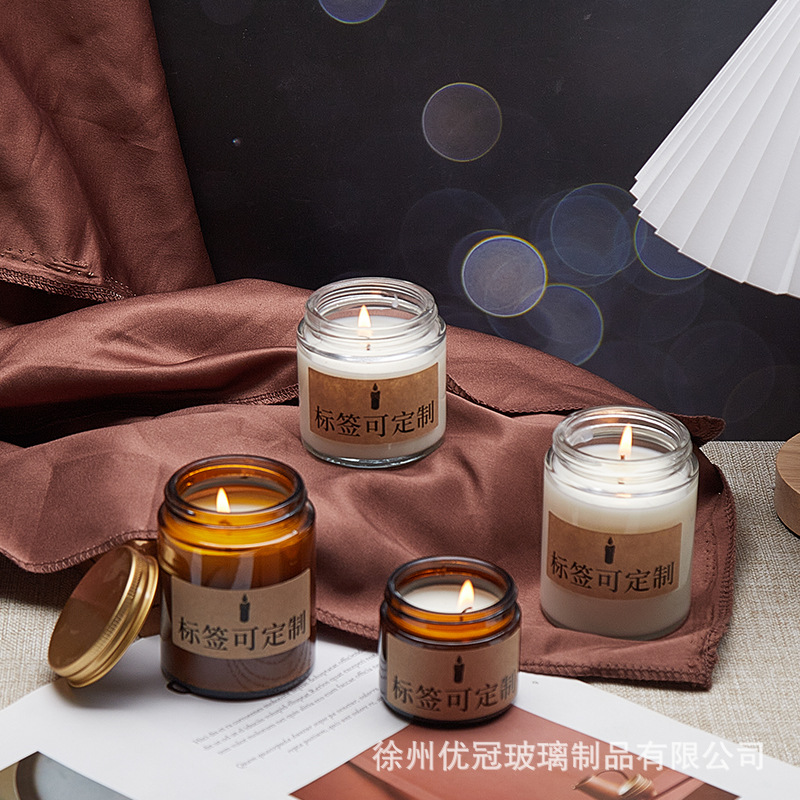 250ml recipiente de vela de vidrio transparente con tapa 120ml marrón aromaterapia vela taza vacía taza DIY candelabro de vidrio