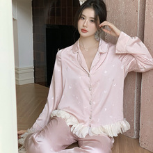 秋季新款女士冰丝睡衣法式甜美公主风蝴蝶印花家居服两件套可外穿