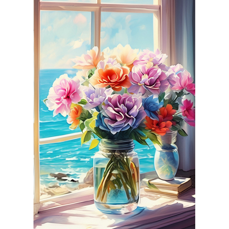 Diamante DIY transfronterizo pintado completo mar flor paisaje jarrón decoración pintado 5D Rubik cubo fábrica de diamantes al por mayor