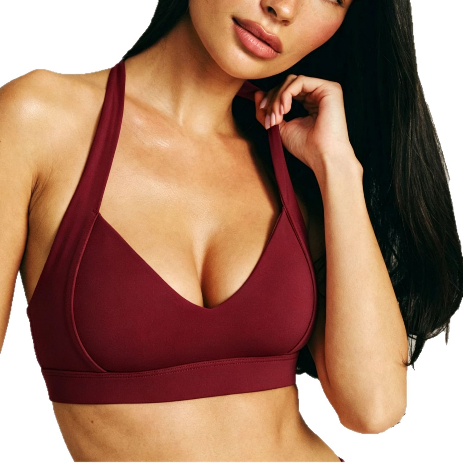Transfronterizo desnudo cuello colgante yoga de tres piezas conjunto de forma correr fitness con cojín de pecho bra pantalonés bra